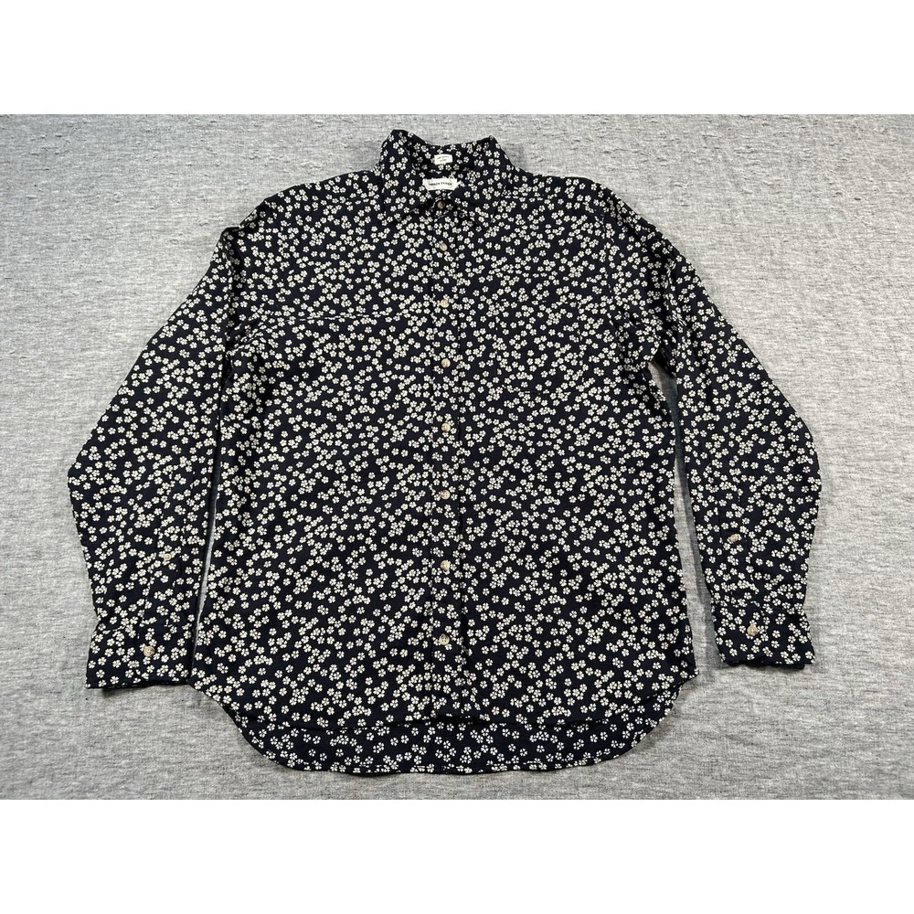Taylor Stitch Shirt Mens 46 XXL Navy Blue Long Sleeve White Four Leaf Clover AOP